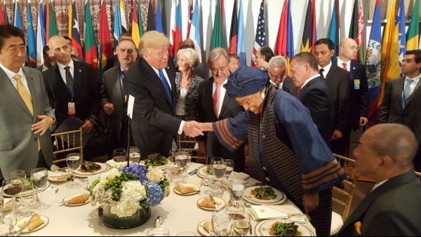 President Sirleaf in a handshake with U.S. President Donald Trump